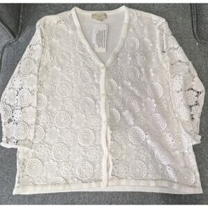 Appleseeds Petite Cream Colored Lace Cardigan Button Up Women Size Large NWT